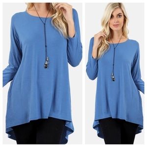 Blue dolman sleeve top